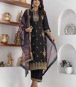 Black embroidered viscose self jacquard kurta sets