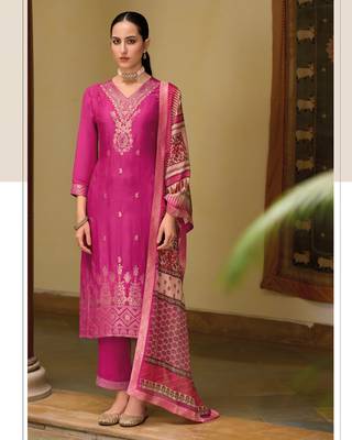Pink embroidered viscose self jacquard kurta sets 2