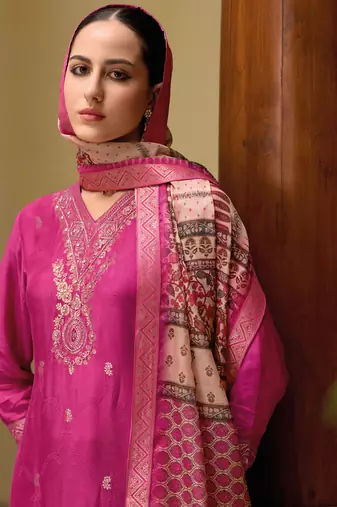 Pink embroidered viscose self jacquard kurta sets