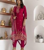 Pink embroidered viscose self jacquard kurta sets