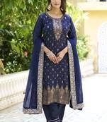 Blue embroidered viscose rayon silk kurta sets