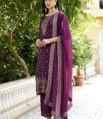 Purple embroidered viscose rayon silk kurta sets