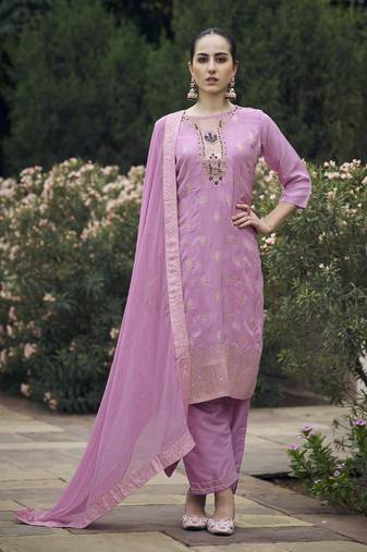 Lavender embroidered viscose rayon silk kurta sets