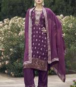 Purple embroidered viscose rayon silk kurta sets