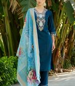 Blue embroidered viscose rayon kurta sets
