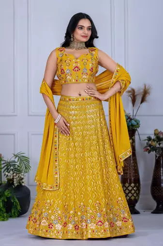 Yellow Designer Wedding Lehenga Choli for Women