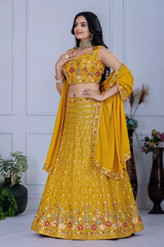Yellow Designer Wedding Lehenga Choli for Women