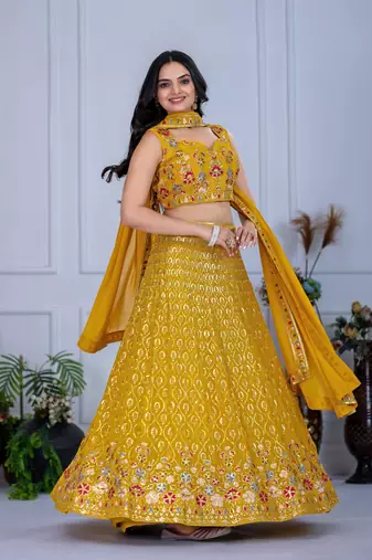Yellow Designer Wedding Lehenga Choli for Women