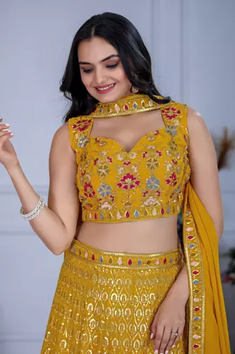 Yellow Designer Wedding Lehenga Choli for Women