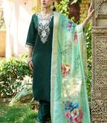 Green embroidered viscose rayon kurta sets