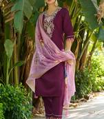 Purple embroidered viscose rayon kurta sets
