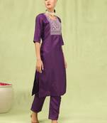 Purple embroidered silk blend kurta sets