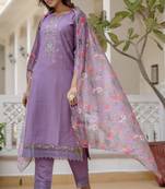 Lavender embroidered viscose rayon kurta sets