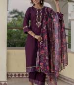 Purple embroidered viscose rayon kurta sets