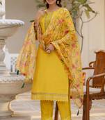 Yellow embroidered viscose rayon kurta sets