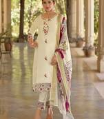 White embroidered viscose roman silk kurta sets