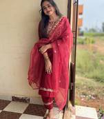 Maroon embroidered viscose rayon kurta sets