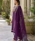 Purple embroidered viscose rayon kurta sets
