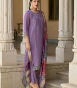 Lavender embroidered viscose roman silk kurta sets