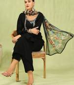 Black embroidered viscose roman silk kurta sets