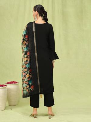 Black embroidered viscose roman silk kurta sets 4