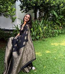 Black silk blend saree with blouse