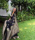 Black silk blend saree with blouse