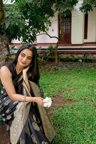 Black silk blend saree with blouse