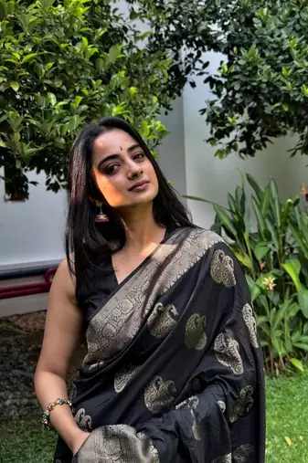 Black silk blend saree with blouse