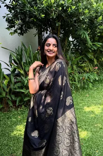 Black silk blend saree with blouse