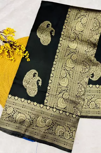 Black silk blend saree with blouse