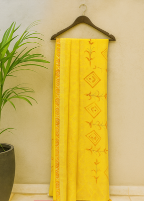 Yellow Hand Painted Khadi Handloom Saree With Blouse 1