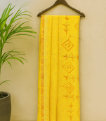 Yellow Hand Painted Khadi Handloom Saree With Blouse