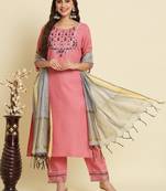 Pink embroidered silk blend salwar suit