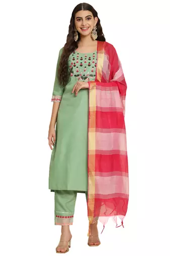 Pista embroidered silk blend salwar suit