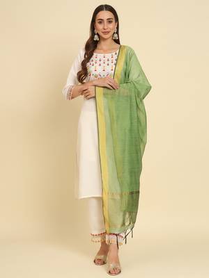 White embroidered silk blend salwar suit 1