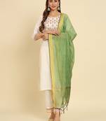 White embroidered silk blend salwar suit