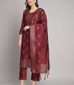 Maroom embroidered cotton silk jacquard salwar suit