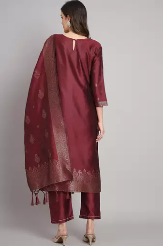 Maroom embroidered cotton silk jacquard salwar suit