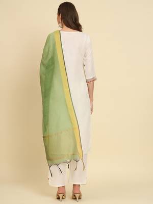 White embroidered silk blend salwar suit 4