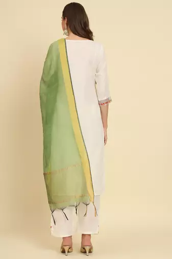 White embroidered silk blend salwar suit