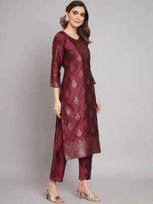 Maroom embroidered cotton silk jacquard salwar suit 4