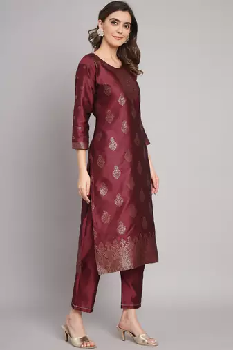 Maroom embroidered cotton silk jacquard salwar suit