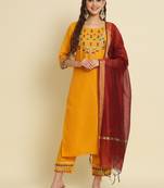 Yellow embroidered silk blend salwar suit