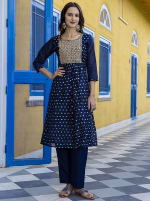 Nblue embroidered chanderi modal salwar suit 1