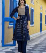 Nblue embroidered chanderi modal salwar suit