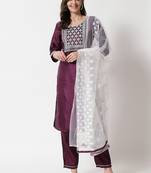 Purple embroidered silk blend salwar suit