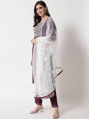 Purple embroidered silk blend salwar suit 2