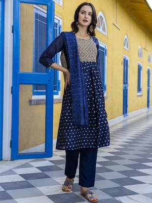 Nblue embroidered chanderi modal salwar suit 3