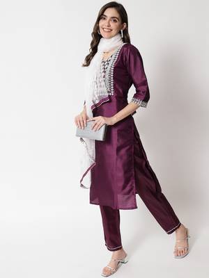 Purple embroidered silk blend salwar suit 3